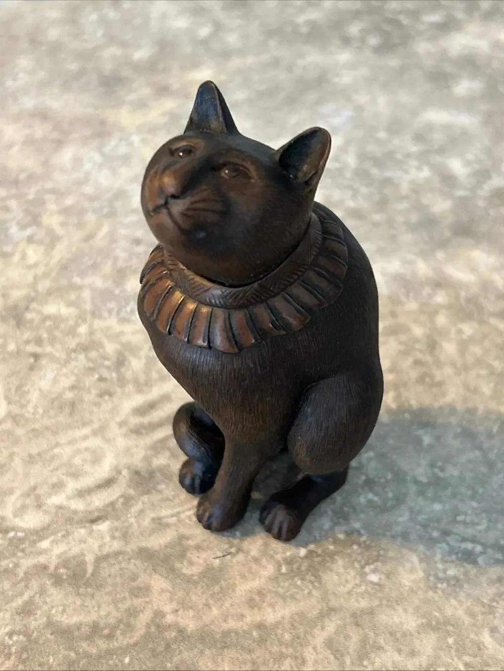 Sitting Cat Figuring by PMS Copper Tone Painted Resin 3” Trinket